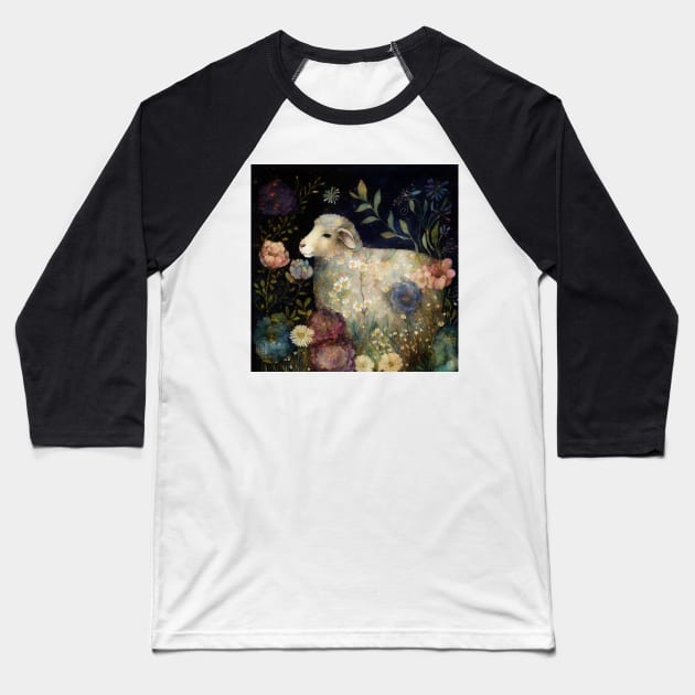 Sheep , Watercolor Farm Animals Baseball T-Shirt by Dream and Design